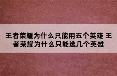 王者荣耀为什么只能用五个英雄 王者荣耀为什么只能选几个英雄